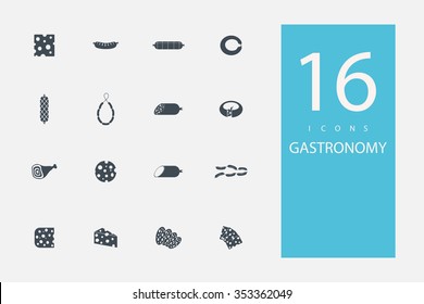 collection of icons in style flat gray color on topic meat