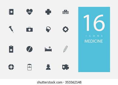 collection of icons in style flat gray color on topic medicine