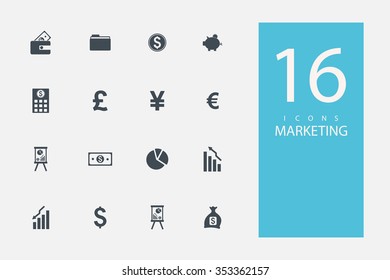 collection of icons in style flat gray color on topic marketing