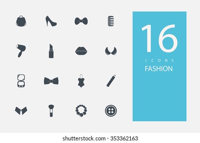 collection of icons in style flat gray color on topic fashion