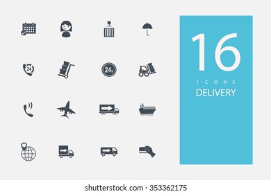 collection of icons in style flat gray color on topic delivery