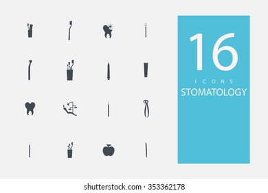 collection of icons in style flat gray color on topic dental