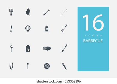 collection of icons in style flat gray color on  topic barbecue grills