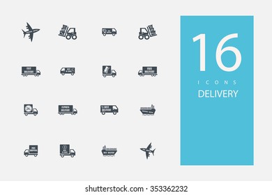 collection of icons in style flat gray color on topic delivery