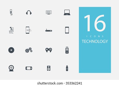 collection of icons in style flat gray color on topic technology