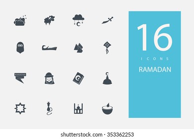 collection of icons in style flat gray color on topic Ramadan icon
