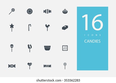 collection of icons in style flat gray color on topic candy, sweets