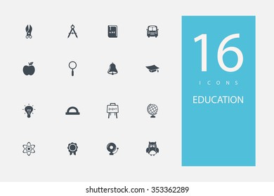 collection of icons in style flat gray color on topic education