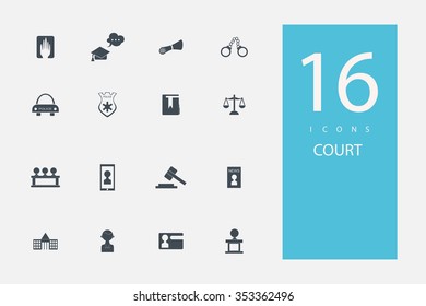 collection of icons in style flat gray color on topic  court