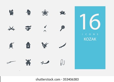 collection of icons in style flat gray color on topic Cossacks