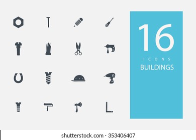 collection of icons in style flat gray color on topic  building materials