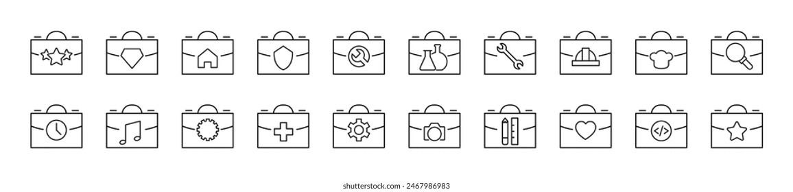 Colección de íconos de maleta, maletín, Cartera para Publicidad. Adecuado para libros, tiendas, tiendas. Trazo editable en estilo de contorno minimalista. Símbolo de diseño