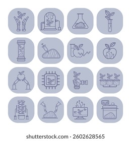 Collection of icons symbolizing sustainable agriculture and innovative technologies