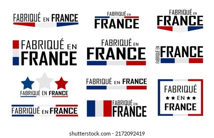 Collection of icons and symbols with the inscription « Made in France » and the colors of France.