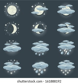 A collection of icons that show night weather