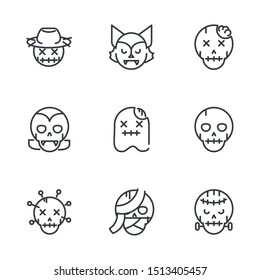 collection icons trick or treat happy halloween line style