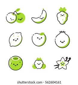 Collection of icons with two-tone fruits with smiles