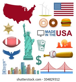 Collection of icons of the United States, America icons set, Usa collection sign, Vector illustration