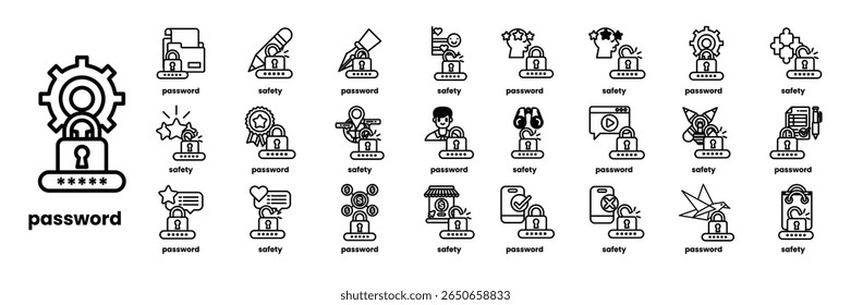 A collection of icons for various computer programs and services. The icons are all black and white and include a variety of symbols and shapes. Scene is one of technology and innovation