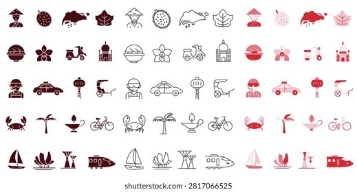 A collection of icons in various styles featuring images of Singaporean landmarks. 10 EPS.