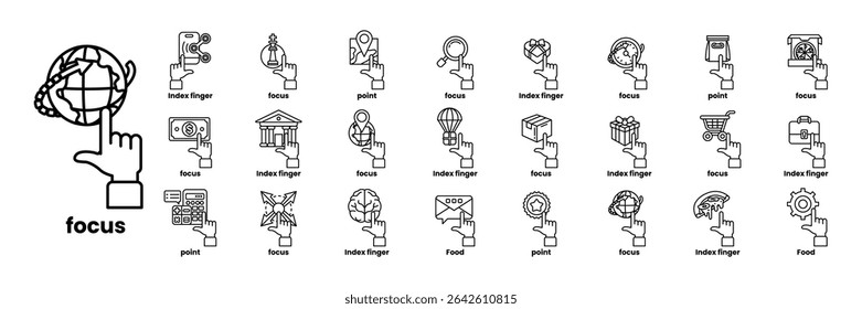 A collection of icons for various things including a hand pointing