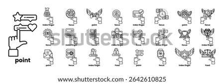 A collection of icons for various things including a hand pointing