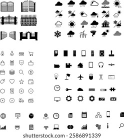A collection of icons for various things such as a house, a car, a clock, ecommerce , computer