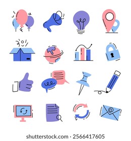 Collection of icons in vector flat style. Box, location, delivery and other elements