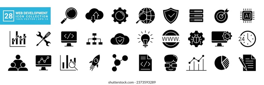 Collection of icons for website developer, programmer, code, application, connection, editable and resizable vector icons EPS 10