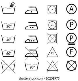 Collection of icons which can be found on cloth labels.