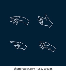 Collection of icons for women's hands. Drawn in the Scandinavian linear style. Beautiful minimalistic illustrations of women's hands with various gestures. For your design and brand. Vector