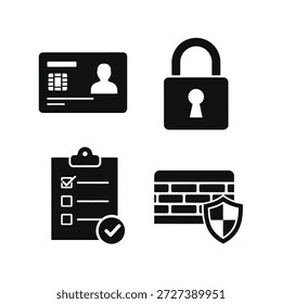 Coleção de símbolos de proteção de rede e lista de verificação de bloqueio de cartão de identificação