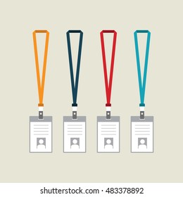 Collection of identification label with lanyard, flat design vector illustration