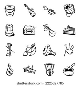 Collection of Idiophones Doodle Icons 
