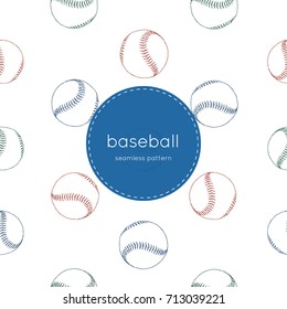 A collection of illustrated baseball elements. seamless pattern.