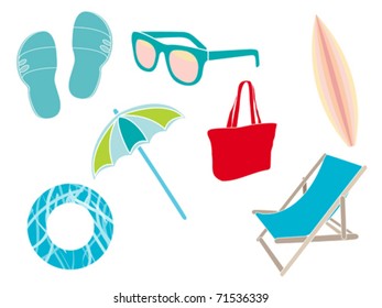 Collection of illustrated beach stuff