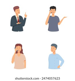 Collection of illustrated characters displaying a range of emotions and hand gestures, isolated on white