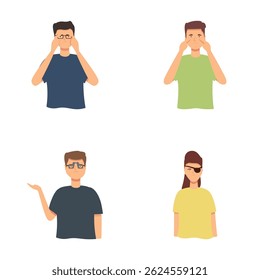 Collection of illustrated characters showcasing different emotions and gestures on a plain background