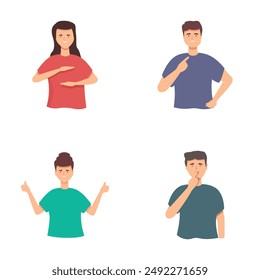Collection of illustrated characters showing various hand signals and expressions