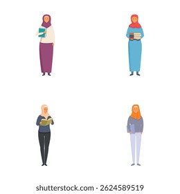 Coleção de diversas mulheres ilustradas carregando livros, representando estudantes ou leitores