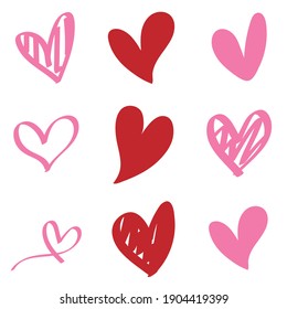 Collection of illustrated doodle love  heart icons Free Vector