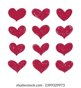 Collection of illustrated heart icons, Doodle love drawing, on white background