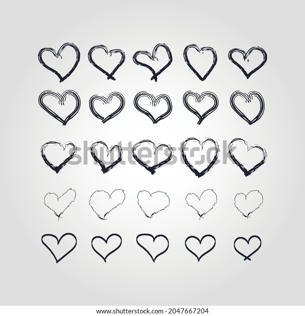 Collection of illustrated heart icons. hand draw\
heart icon set,\
vector