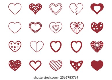 Collection of illustrated heart icons. Versatile heart illustration vector featuring doodle hearts, hand-drawn love symbols, and creative shapes. Perfect for Valentine’s Day, Christmas, weddings.