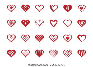 Collection of illustrated heart icons. Versatile heart illustration vector featuring doodle hearts, hand-drawn love symbols, and creative shapes. Perfect for Valentine’s Day, Christmas, weddings.