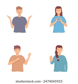 Collection of illustrated people performing different hand gestures
