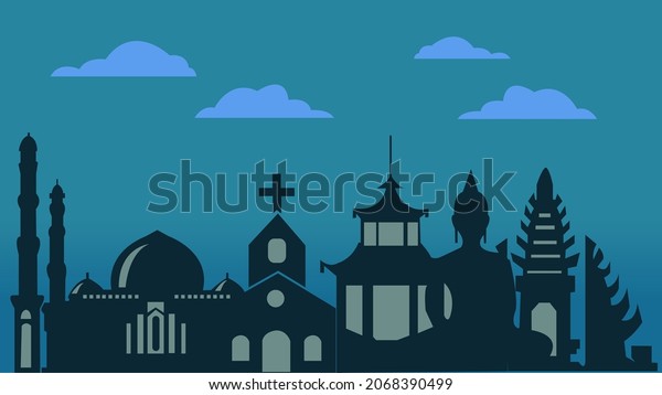 Collection of\
illustrated places of worship\
vector