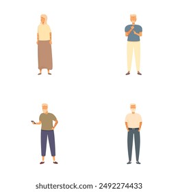 Collection of illustrated senior adults engaging with modern mobile devices