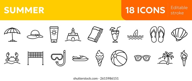 collection of illustrated summer theme icons