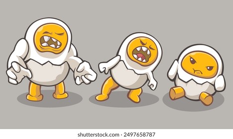 Collection Illustration of an angry but funny looking egg, character design, sticker design, digital design, illustration art, children illustration